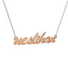 8 ayar rose altın kolye (8 karakterli el yazısı, 40 cm beyaz altın rolo zincir)