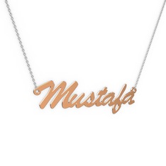 18 ayar rose altın kolye (7 karakterli el yazısı, 40 cm beyaz altın rolo zincir)