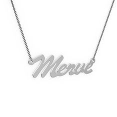 El Yazılı İsim Kolye - 14 ayar beyaz altın kolye (5 karakterli el yazısı, 40 cm gümüş rolo zincir) #1x4g7eo