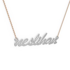 8 ayar beyaz altın kolye (8 karakterli el yazısı, 40 cm gümüş rolo zincir)