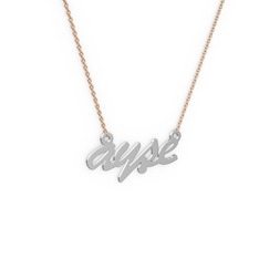 925 ayar gümüş kolye (4 karakterli el yazısı, 40 cm rose altın rolo zincir)