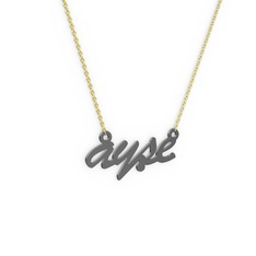 925 ayar siyah rodyum kaplama gümüş kolye (4 karakterli el yazısı, 40 cm altın rolo zincir)