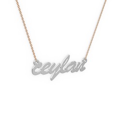 8 ayar beyaz altın kolye (6 karakterli el yazısı, 40 cm gümüş rolo zincir)