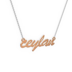 8 ayar rose altın kolye (6 karakterli el yazısı, 40 cm beyaz altın rolo zincir)