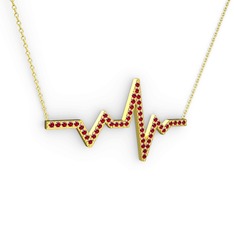 Kalp Ritmi Kolye - Garnet 14 ayar altın kolye (40 cm gümüş rolo zincir) #14ggo20