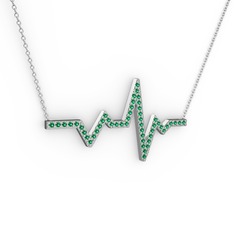 Kalp Ritmi Kolye - Yeşil kuvars 8 ayar beyaz altın kolye (40 cm gümüş rolo zincir) #152kydr