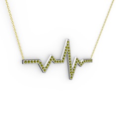 Kalp Ritmi Kolye - Peridot 18 ayar beyaz altın kolye (40 cm altın rolo zincir) #15rh596
