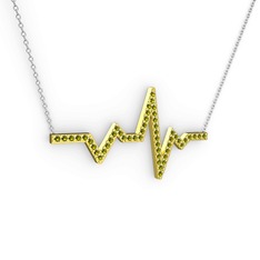 Kalp Ritmi Kolye - Peridot 18 ayar altın kolye (40 cm gümüş rolo zincir) #16ao2e0