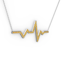 Kalp Ritmi Kolye - Sitrin 8 ayar beyaz altın kolye (40 cm beyaz altın rolo zincir) #16cates