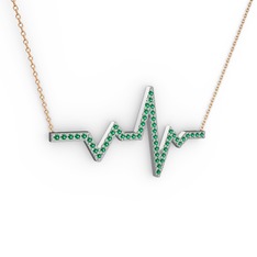 Kalp Ritmi Kolye - Yeşil kuvars 925 ayar gümüş kolye (40 cm rose altın rolo zincir) #17xetz5