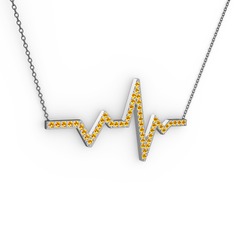 Kalp Ritmi Kolye - Sitrin 14 ayar beyaz altın kolye (40 cm gümüş rolo zincir) #186kdgw