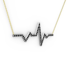 Kalp Ritmi Kolye - Siyah zirkon 14 ayar beyaz altın kolye (40 cm gümüş rolo zincir) #18druco