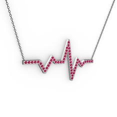 Kalp Ritmi Kolye - Rodolit garnet 8 ayar beyaz altın kolye (40 cm gümüş rolo zincir) #19j4dzk