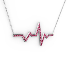 Kalp Ritmi Kolye - Rodolit garnet 18 ayar beyaz altın kolye (40 cm beyaz altın rolo zincir) #19vq08f