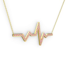 Kalp Ritmi Kolye - Pembe kuvars 18 ayar altın kolye (40 cm altın rolo zincir) #1a0y6o0