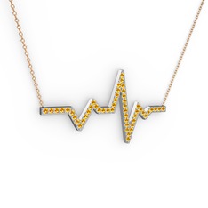 Kalp Ritmi Kolye - Sitrin 18 ayar beyaz altın kolye (40 cm gümüş rolo zincir) #1amab3m