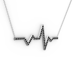 Kalp Ritmi Kolye - Siyah zirkon 18 ayar beyaz altın kolye (40 cm gümüş rolo zincir) #1au54oa