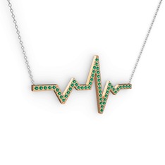 Kalp Ritmi Kolye - Yeşil kuvars 925 ayar rose altın kaplama gümüş kolye (40 cm beyaz altın rolo zincir) #1espf7n