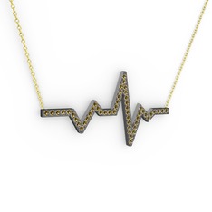 Kalp Ritmi Kolye - Dumanlı kuvars 925 ayar siyah rodyum kaplama gümüş kolye (40 cm altın rolo zincir) #1ib3b9w