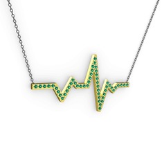 Kalp Ritmi Kolye - Yeşil kuvars 18 ayar altın kolye (40 cm gümüş rolo zincir) #1j79i3t