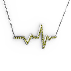 Peridot 8 ayar beyaz altın kolye (40 cm gümüş rolo zincir)