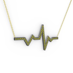 Kalp Ritmi Kolye - Peridot 925 ayar siyah rodyum kaplama gümüş kolye (40 cm altın rolo zincir) #1kityr6