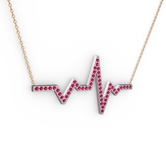Kalp Ritmi Kolye - Rodolit garnet 18 ayar beyaz altın kolye (40 cm rose altın rolo zincir) #1md983d