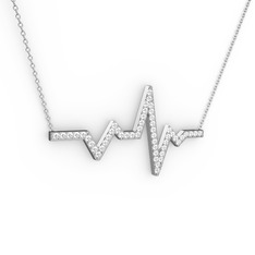 Kalp Ritmi Kolye - Beyaz zirkon 8 ayar beyaz altın kolye (40 cm gümüş rolo zincir) #1mrzpcu
