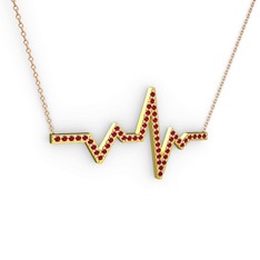 Kalp Ritmi Kolye - Garnet 8 ayar altın kolye (40 cm rose altın rolo zincir) #1slacge