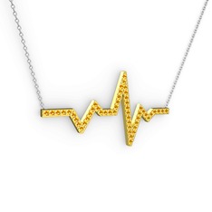 Kalp Ritmi Kolye - Sitrin 8 ayar altın kolye (40 cm beyaz altın rolo zincir) #1wetn57