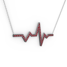 Kalp Ritmi Kolye - Garnet 925 ayar siyah rodyum kaplama gümüş kolye (40 cm beyaz altın rolo zincir) #1xd6jfc
