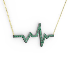 Kalp Ritmi Kolye - Yeşil kuvars 925 ayar siyah rodyum kaplama gümüş kolye (40 cm gümüş rolo zincir) #3e8nsp