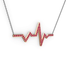 Kalp Ritmi Kolye - Rodolit garnet 18 ayar rose altın kolye (40 cm gümüş rolo zincir) #3mqswq