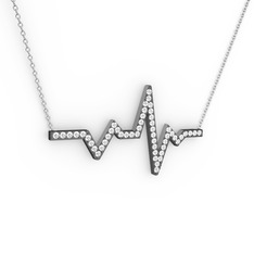 Kalp Ritmi Kolye - Swarovski 925 ayar siyah rodyum kaplama gümüş kolye (40 cm beyaz altın rolo zincir) #4rxn4c