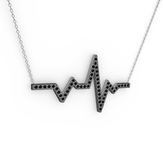 Kalp Ritmi Kolye - Siyah zirkon 925 ayar siyah rodyum kaplama gümüş kolye (40 cm beyaz altın rolo zincir) #6kci7t
