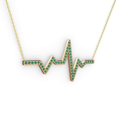 Kalp Ritmi Kolye - Yeşil kuvars 925 ayar rose altın kaplama gümüş kolye (40 cm altın rolo zincir) #70uktb