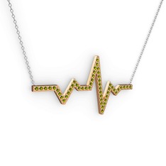 Kalp Ritmi Kolye - Peridot 925 ayar rose altın kaplama gümüş kolye (40 cm beyaz altın rolo zincir) #audn0r