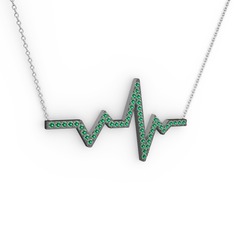 Kalp Ritmi Kolye - Yeşil kuvars 925 ayar siyah rodyum kaplama gümüş kolye (40 cm beyaz altın rolo zincir) #boms6t