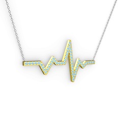 Kalp Ritmi Kolye - Akuamarin 8 ayar altın kolye (40 cm beyaz altın rolo zincir) #bovoxg