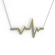 Kalp Ritmi Kolye - Peridot 18 ayar beyaz altın kolye (40 cm beyaz altın rolo zincir) #ddbv6
