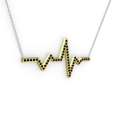 Kalp Ritmi Kolye - Siyah zirkon 18 ayar altın kolye (40 cm gümüş rolo zincir) #e9icg5