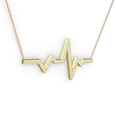 Kalp Ritmi Kolye - Beyaz zirkon 14 ayar altın kolye (40 cm rose altın rolo zincir) #edxplq