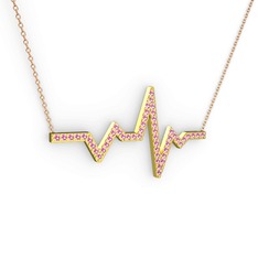 Kalp Ritmi Kolye - Pembe kuvars 18 ayar altın kolye (40 cm rose altın rolo zincir) #iergp3