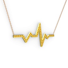 Kalp Ritmi Kolye - Sitrin 18 ayar altın kolye (40 cm rose altın rolo zincir) #it63iq