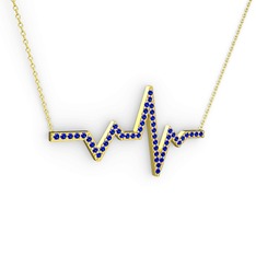 Kalp Ritmi Kolye - Lab safir 18 ayar altın kolye (40 cm gümüş rolo zincir) #kt19q8