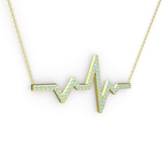 Kalp Ritmi Kolye - Akuamarin 18 ayar altın kolye (40 cm gümüş rolo zincir) #n23yw4