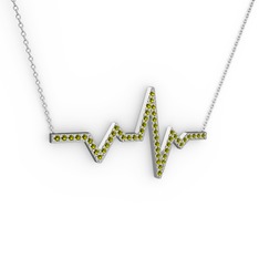 Kalp Ritmi Kolye - Peridot 8 ayar beyaz altın kolye (40 cm beyaz altın rolo zincir) #n6j1vo