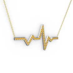 Kalp Ritmi Kolye - Sitrin 18 ayar beyaz altın kolye (40 cm altın rolo zincir) #ns1eml
