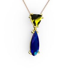 Peridot ve lab safir 14 ayar altın kolye (40 cm gümüş rolo zincir)