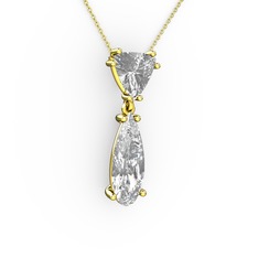Arowana Kolye - Beyaz zirkon ve swarovski 18 ayar altın kolye (40 cm altın rolo zincir) #10ruzw4